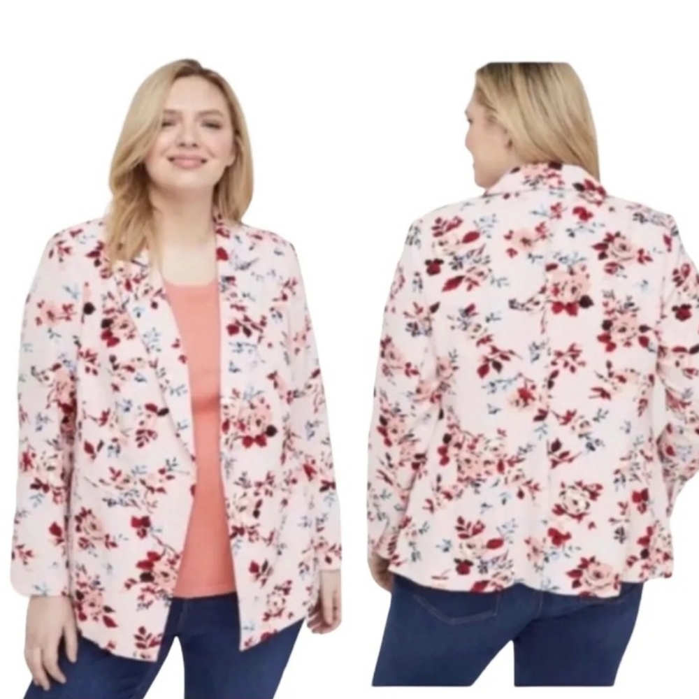 Lane Bryant Pink Floral Blazer Jacket Size 12P